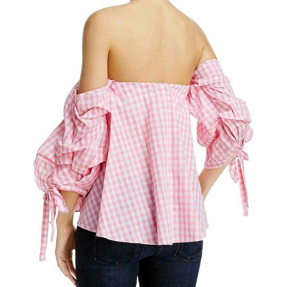 Do+Be Pink Gingham Off Shoulder Blouse Size XS NWT - Picture 2 of 5